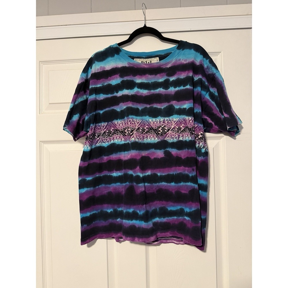 Vtg Y2K Surfers Alliance Tie Dye Psychedelic T Tee Shirt‎ Bali Hand Painted 90s